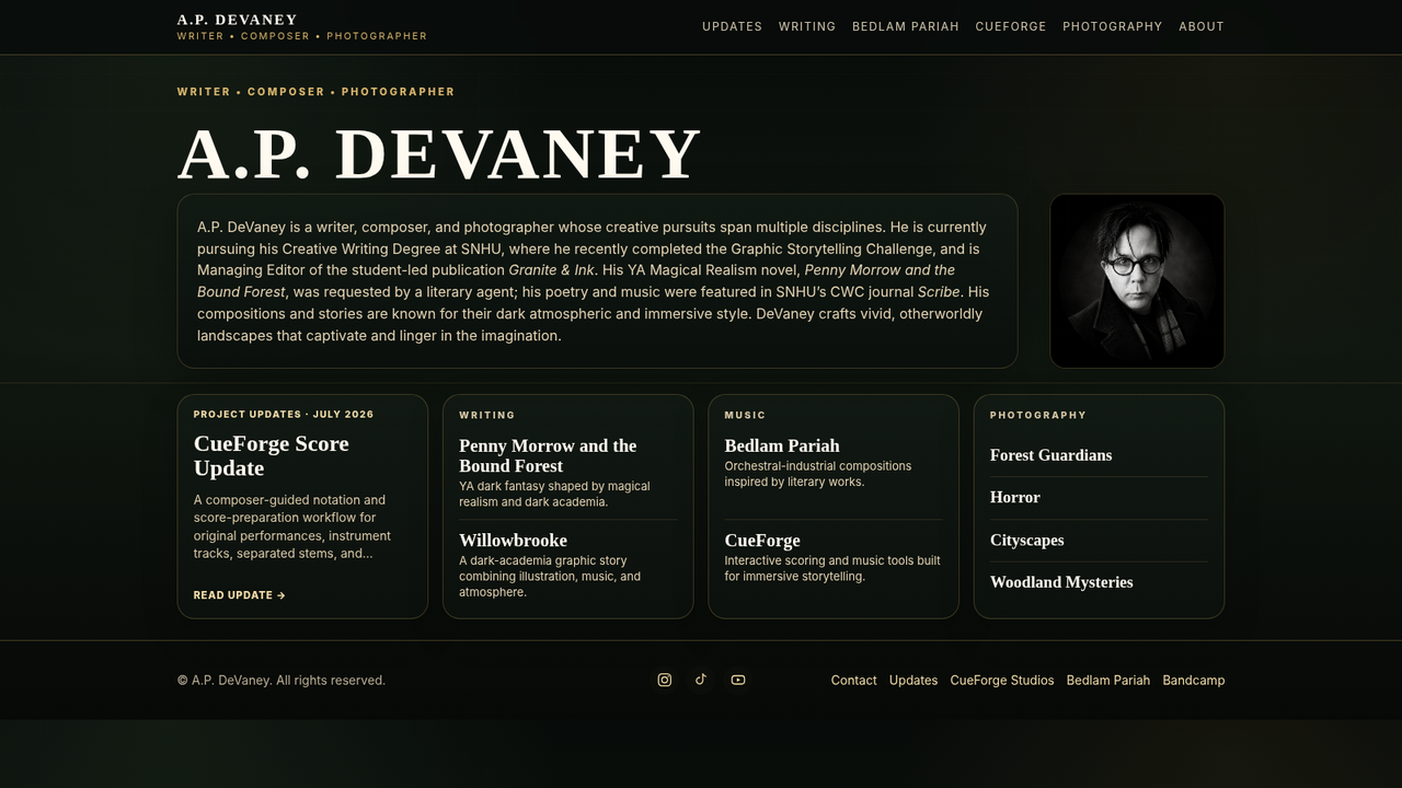 Actual A.P. DeVaney website homepage capture