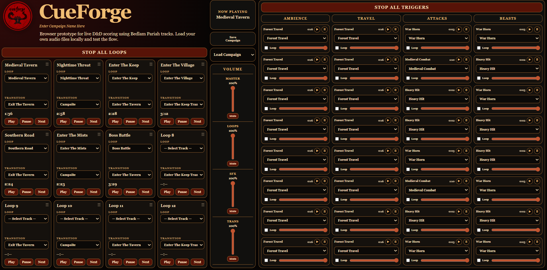 CueForge Fantasy interface